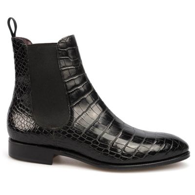 Sapato Alto Masculino - Sapatos Masculinos Com Salto - Botas Chelsea Jacaré Preto 7 CM