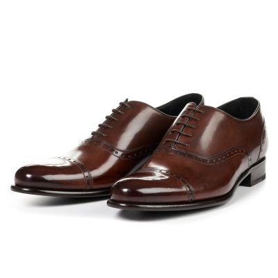  Salto Alto Para Homens - Sapato Social Com Salto Interno - Sapatos De Oxford De Couro Marrom 7 CM