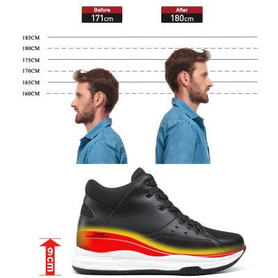 tenis com salto masculino - tenis que aumenta altura - Tênis esportivos de cano alto preto - 9CM mais alto