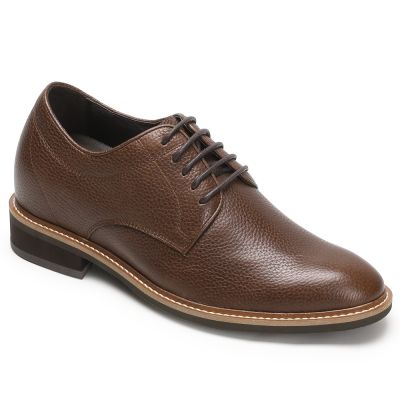 sapato masculino 8CM mais alto - salto alto masculino - Sapatos sociais marrons Derby - 8CM mais alto