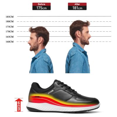 tênis de cano alto masculino - tênis casual masculino de couro preto 6cm