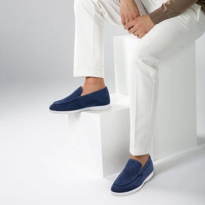 Sapato Masculino Salto Alto - Mocassim de camurça azul marinho 5CM