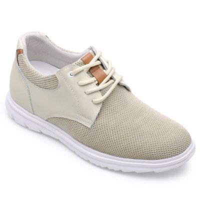 sapato alto para homem - sapato de salto alto masculino - sapatos casuais de malha bege - 7CM mais alto