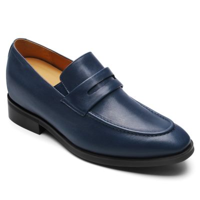 sapato social masculino com salto interno - mocassins de couro azul 7cm