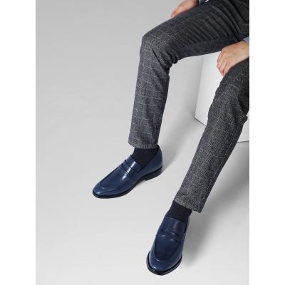 sapato social masculino com salto interno - mocassins de couro azul 7cm