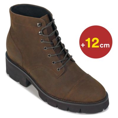 Sapato Com Salto Masculino - Sapato Social Masculino Com Salto Interno - Botas De Couro Marrom Oleado 12cm