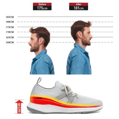 Tenis que aumenta altura - Tenis que deixa mais alto - Sapatos esportivos masculinos de tecido de malha respirável 6 CM