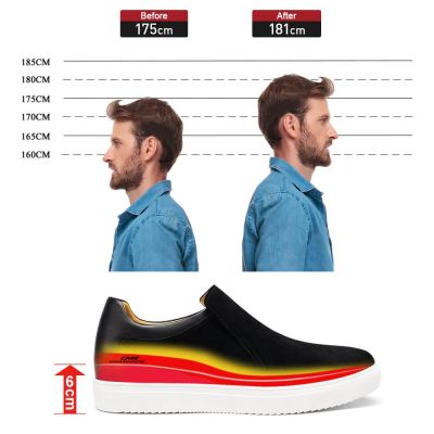 sapato masculino com palmilha alta - sapato masculino para ficar mais alto - tênis de camurça slip-on preto 6 CM