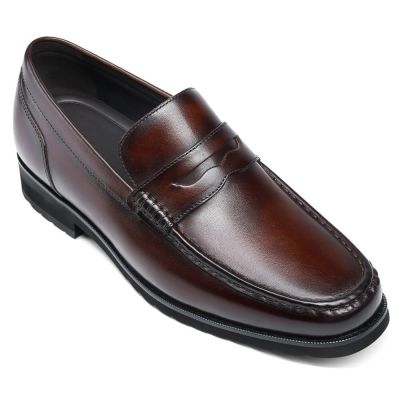 Sapato Social Com Salto - Tenis Com Salto Interno Masculino - Mocassins marrons para homens 6 CM