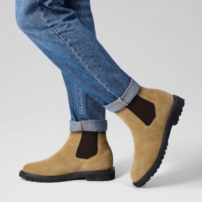 sapato masculino salto interno - botas de camurça marrom sem cadarço 8CM