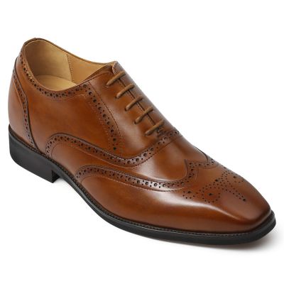 sapato social masculino com salto interno - sapatos sociais oxford de couro marrom com bico fino 6cm