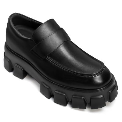 Sapato Alto Masculino - Sapato Masculino Salto Interno - sapatos mocassins de couro preto 7 CM