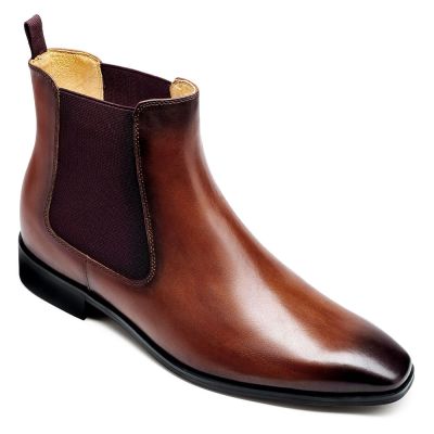 sapato masculino com salto interno 7cm - salto alto para homem - Botas marrons Chelsea - 7CM mais altas