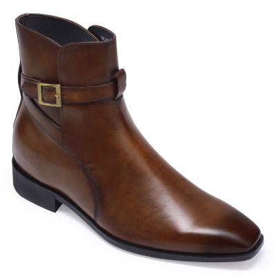 Bota masculina com salto - Botas masculinas de salto - Botas masculinas vintage de couro marrons - Você +7cm Alto