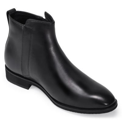 sapato masculino com salto - Sapato Alto Masculino - botas clássicas de couro - pretas - 7CM mais altas