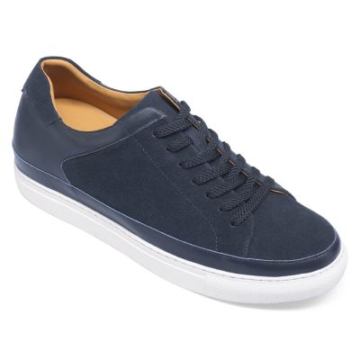 sapato masculino com salto interno - salto alto para homem - tênis casual nobuck marinho - 7CM mais alto