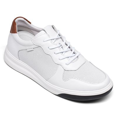 sapato masculino de salto - sapato salto interno - tênis de couro branco - 6cm mais alto