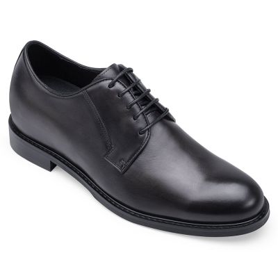 Sapato Masculino Com Salto Interno - Salto Alto Masculino - sapatos Derby de couro preto de vaca - 6CM mais altos