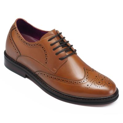 Sapato Masculino Com Salto - Palmilha Para Aumentar Altura - brogues derby de couro marrom pátina 6 CM