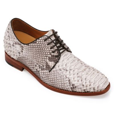 sapato social masculino com salto - sapato masculino salto - sapatos sociais brancos feitos à mão em couro python - 7CM mais alto