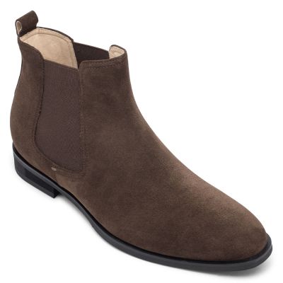 Sapatenis Masculino Com Salto Interno - Sapato Com Salto Interno - botas chelsea elevador homem camurça café couro 7 CM