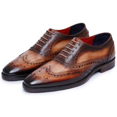 sapato social masculino com salto - feitos à mão Wingtip Brogue Oxford - marrom 7CM