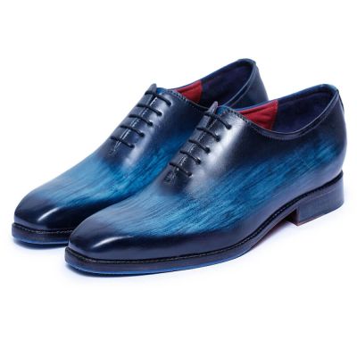 sapato social com salto interno masculino - feitos à mão em oxford wholecut - marinho - 7CM de altura mais