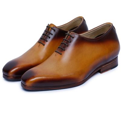 sapato social salto alto masculino - sapato salto interno - feitos à mão em oxford wholecut - Marrom - 7CM de altura mais