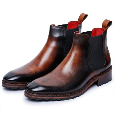 sapato de salto masculino - botas masculinas Chelsea marrons para adicionar altura -7CM mais alto