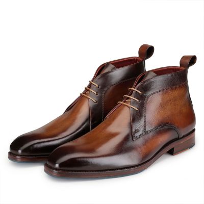 sapato com salto interno masculino - sapato alto para homem - botas clássicas de chukka - marrons - 7 CM mais altas