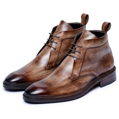 Sapato Masculino Com Salto Interno - Palmilha Aumenta Altura - botas clássicas de chukka - de madeira - 7CM mais altas