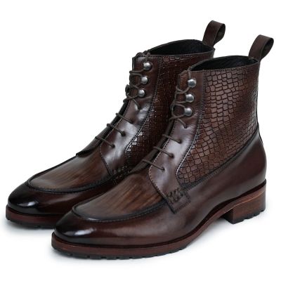 salto interno masculino - botas derby feitas à mão com cordões - marrom - 7CM mais alto