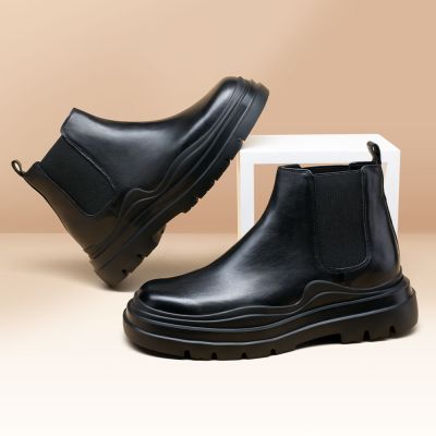 Sapato Masculino Salto Interno 7 CM - Palmilhas Para Salto Alto - Botas masculinas Chelsea pretas