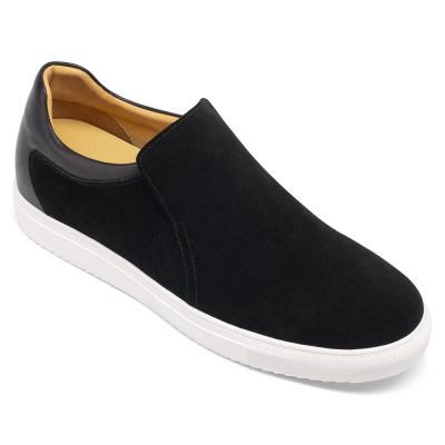 sapato masculino com palmilha alta - sapato masculino para ficar mais alto - tênis de camurça slip-on preto 6 CM