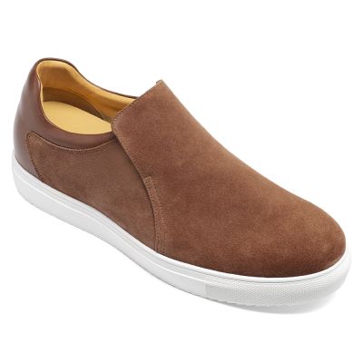 tenis para homens baixos - sapato aumenta altura 6 CM - sapatos casuais masculinos de camurça marrom