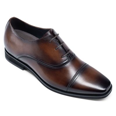 sapato social cano alto - Sapato Masculino Com Salto Interno 7cm - sapatos oxford masculinos marrons