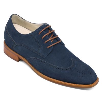 Sapato Alto Masculino - Sapato Social Masculino Com Salto - sapatos de camurça azul para homens 7CM