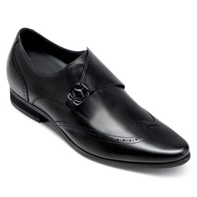 Sapato Social Com Salto - palmilha aumenta altura - sapatos pretos de tira única monge 7 CM