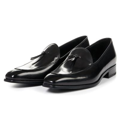 Sapato Social Com Salto Interno Masculinos - Sapatos Mocassins De Couro De Bezerro Preto 6 CM