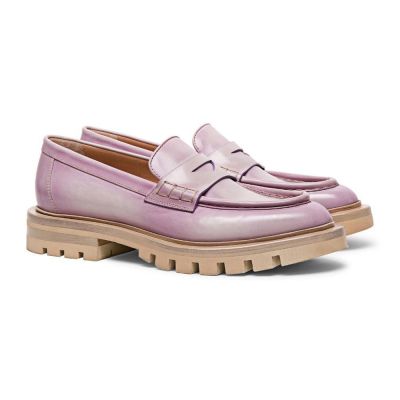 Sapato Mulheres Com Salto - Sapato Mulheres Salto Alto - sapatos de barco de couro lilás lavanda desgastados para mulher 7 CM