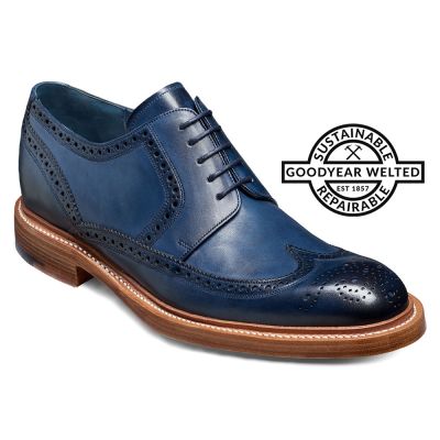 Goodyear welted sapato masculino com salto - sapato aumenta altura - Sapatos de Asa Pintados à Mão da Marinha Derby 7CM