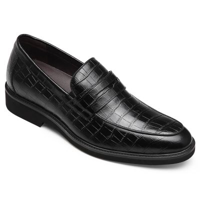 sapato social masculino com salto - sapatos masculinos altos - mocassins de couro de bezerro preto - 5CM mais alto