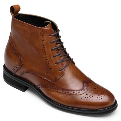 sapato masculino com salto interno 7CM - tenis aumenta altura - botas de couro marrom - 7CM mais altas