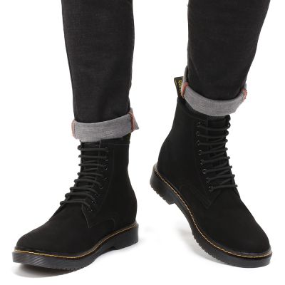 sapatos que aumentam a altura do homem - sapatos para homens baixos - botas de couro nobuck preto - 8CM mais altas