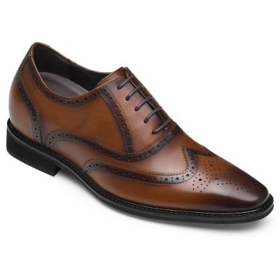 sapato social masculino com salto interno - sapato alto para homem - sapatos oxford de couro marrom premium - 8CM mais alto