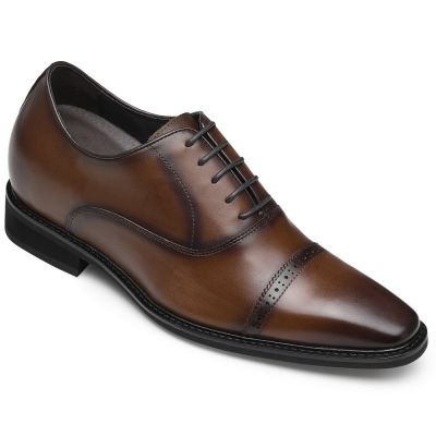 sapato social masculino salto alto - sapato de salto alto masculino - Brown Brogue oxford - 8CM mais alto