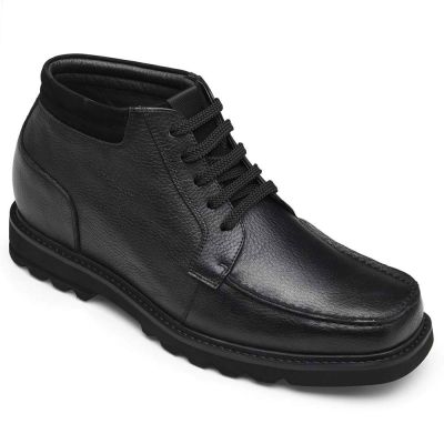 bota masculina com salto interno - sapato alto para homem - botas de couro preto - 9CM mais alto