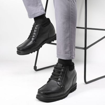 bota masculina com salto interno - sapato alto para homem - botas de couro preto - 9CM mais alto