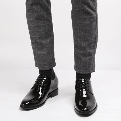 sapato social masculino salto - sapato alto para homem - sapatos sociais derby de couro envernizado - 8CM mais altos