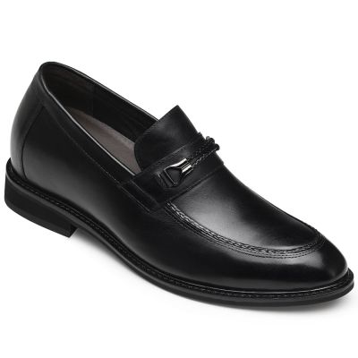 sapato masculino 8CM mais alto - sapato com salto masculino - sapatos mocassins de couro preto - 8CM mais alto